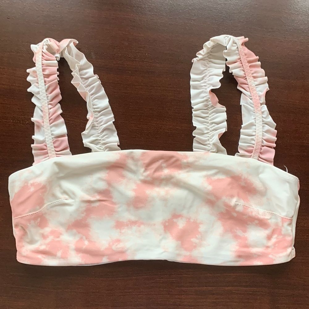 Women’s Aerie Bandeau Tie Dye Ruffle Strap Square Neck Swimsuit Bikini Top M